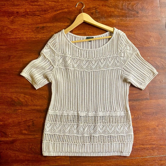 TALBOTS large cream beige with gold threading short sleeve sweater - Picture 1 of 6
